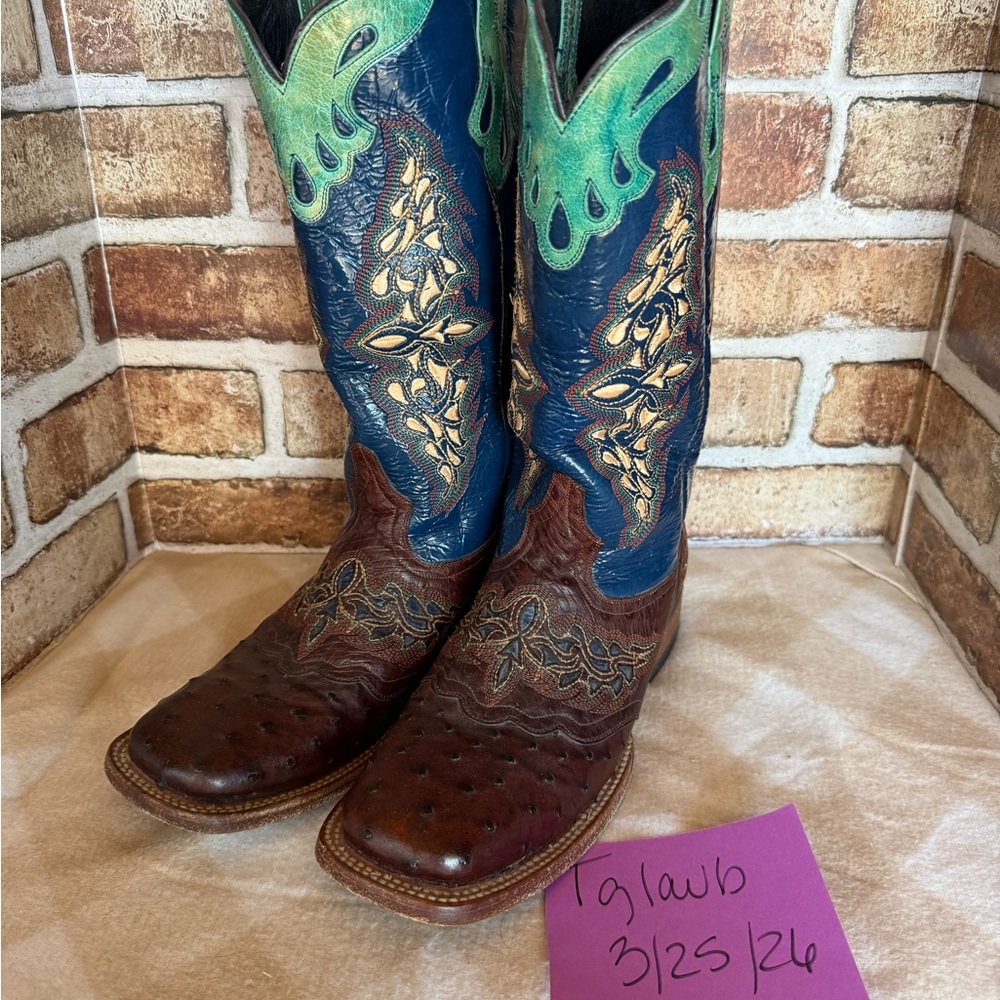 Embroidered Brown Ostrich Lucchese Women's Amberlyn 8.5
